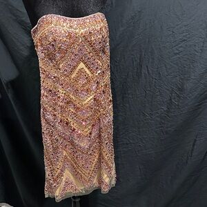 Sherri Hill Strapless Sequin Dress in Gold and Pink